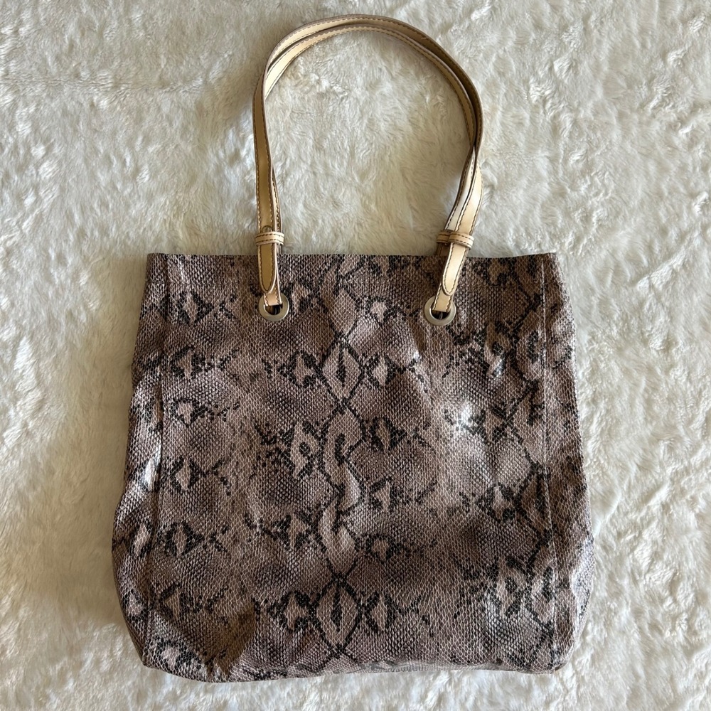 Merona Tote Bag Womens Large Brown Snakeskin Faux Leather Shoulder Bag